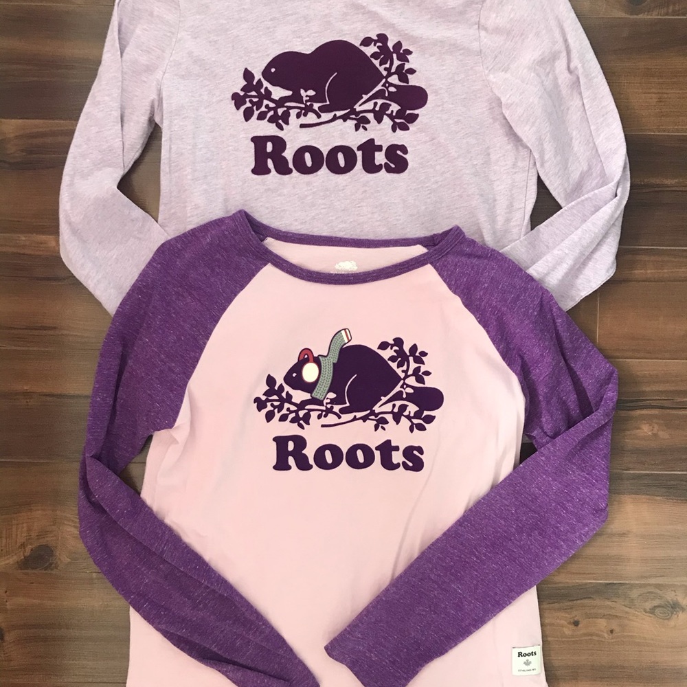 Bundle of 2 EUC Roots long sleeved tees T shirts.